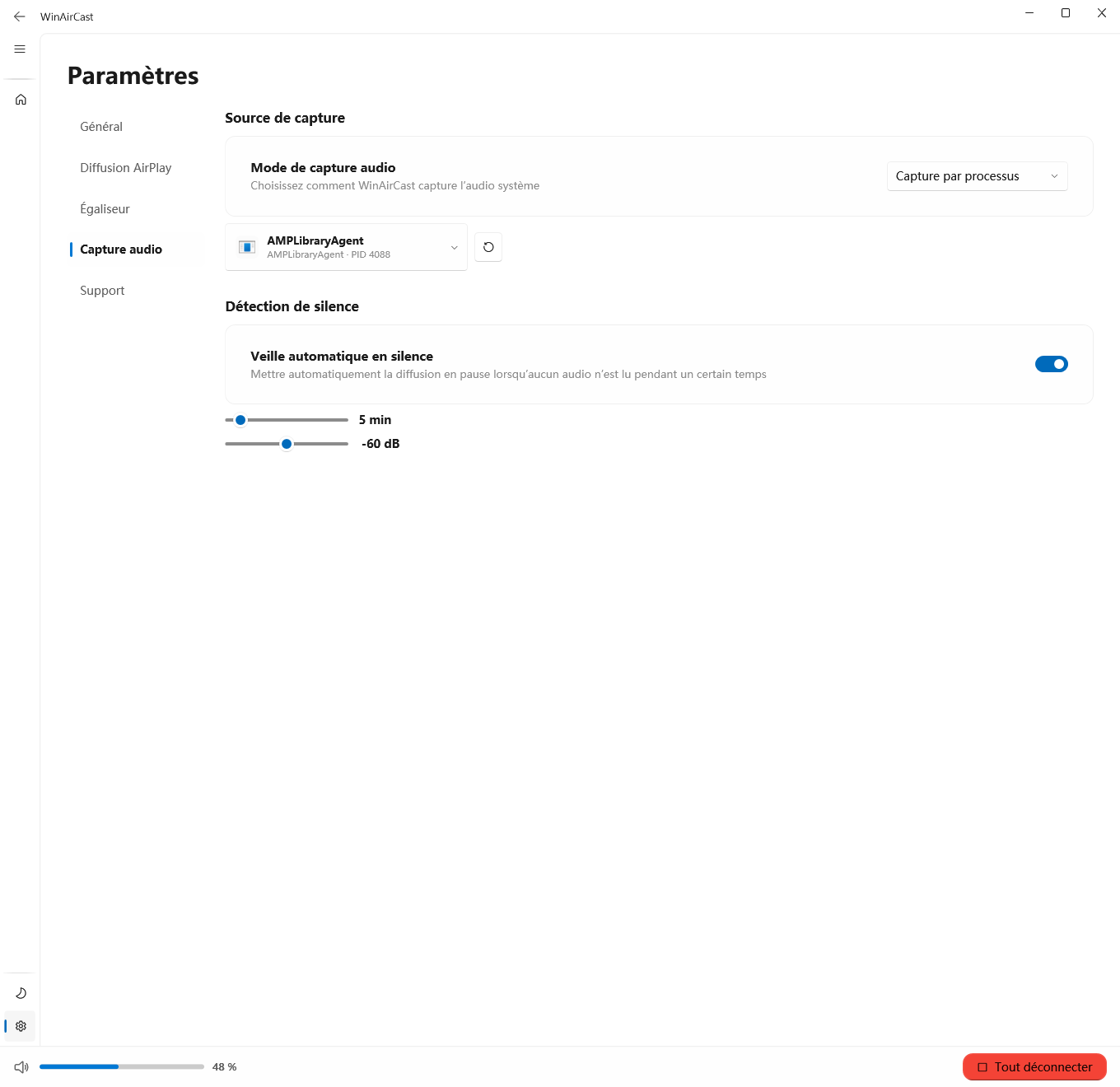 WinAirCast audio capture settings