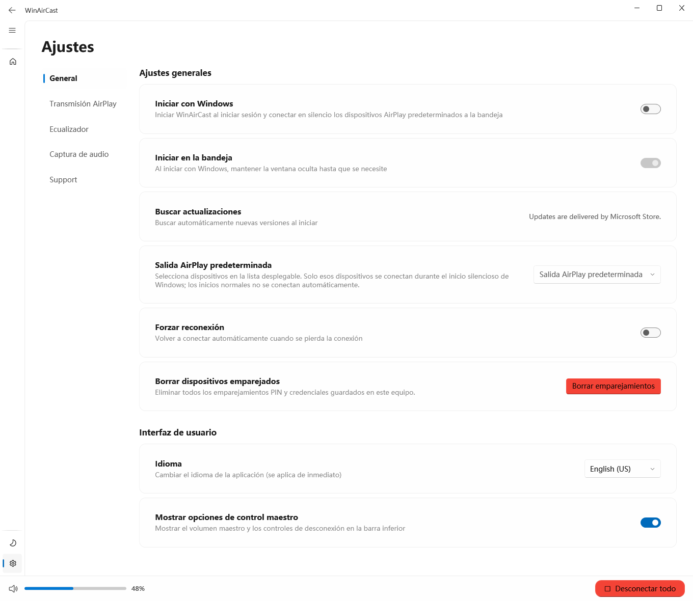 WinAirCast general settings