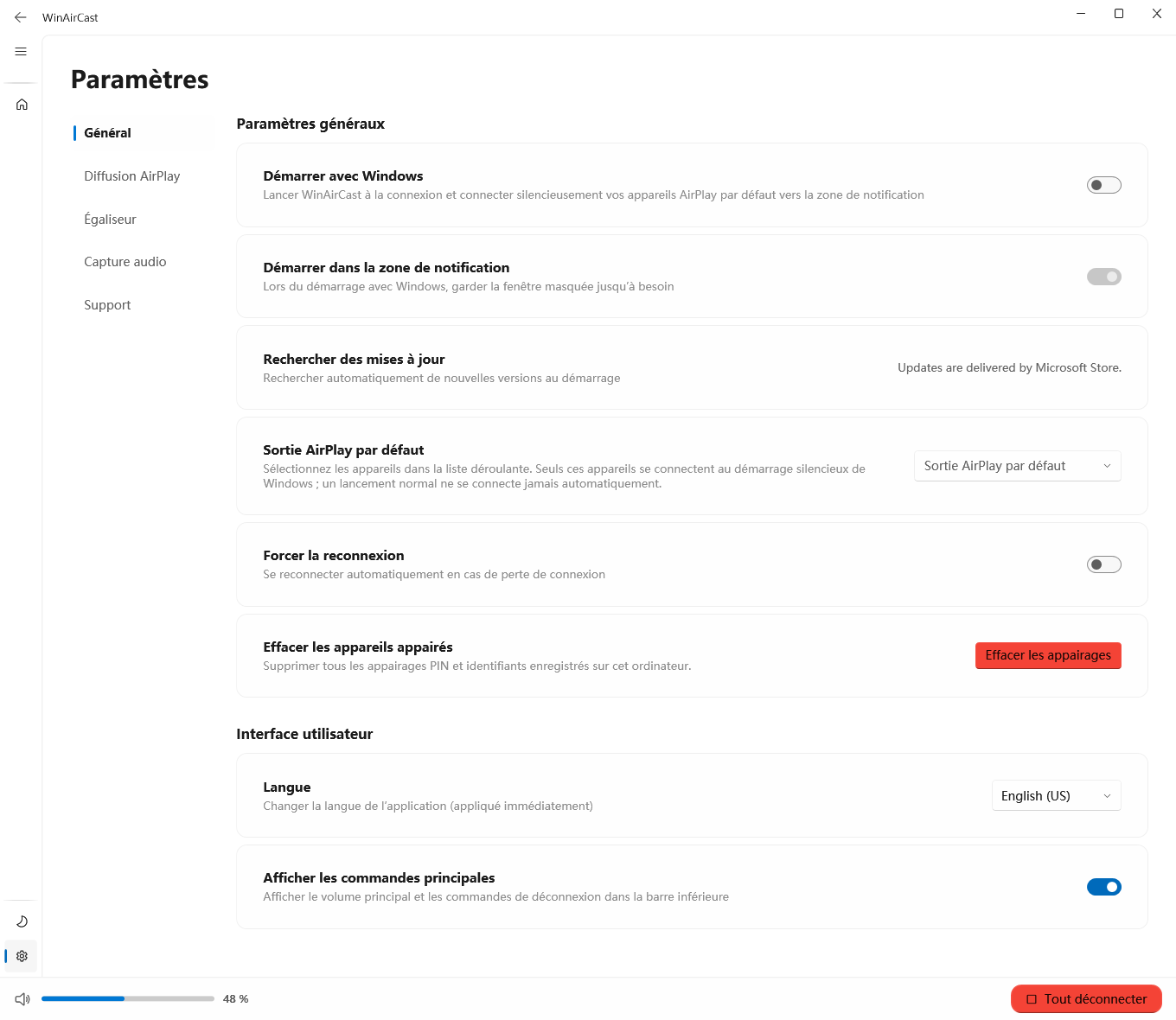 WinAirCast general settings